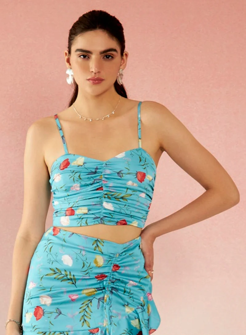 فيرجيو بلوزة قصيرة ساتان بطبعة زهور بياقة قلب من فيرجيو