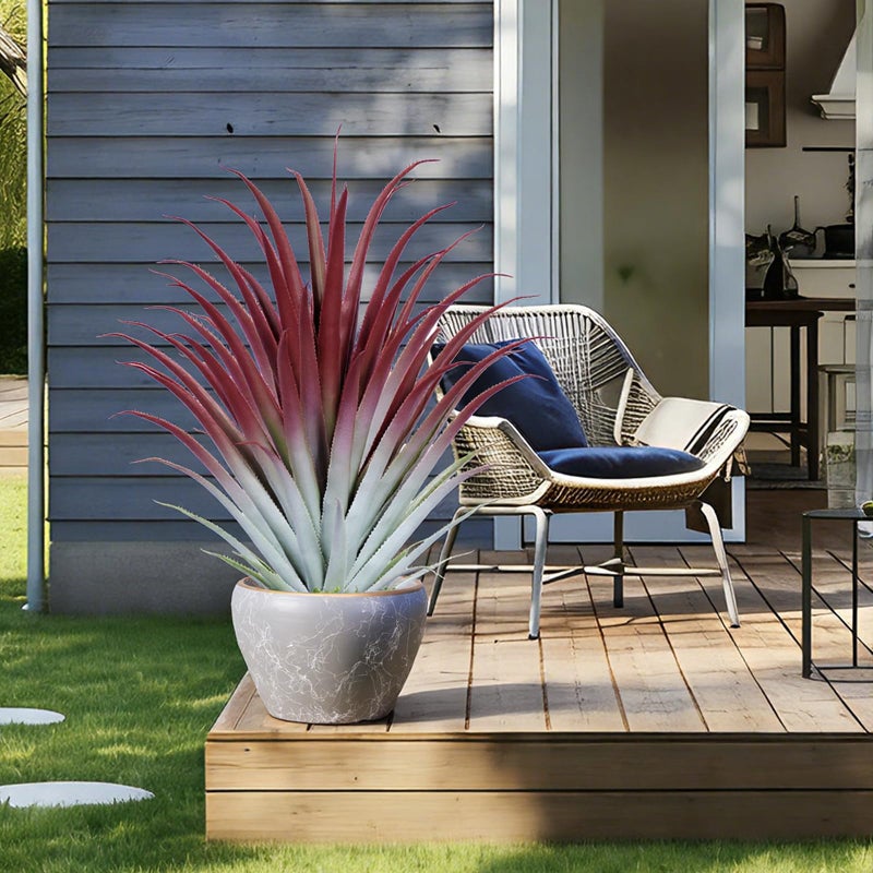 Keeplush 2ft Fake Spiked Agave Plant - Red Artificial Aloe Vera Plant 26 Inch - Tall Large Faux Floor Plants Perfect for Porch Door Step Home Office Patio Indoor Outdoor Decor (1 Pack) - Image 4