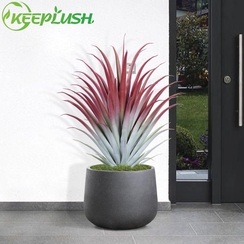 Keeplush 2ft Fake Spiked Agave Plant - Red Artificial Aloe Vera Plant 26 Inch - Tall Large Faux Floor Plants Perfect for Porch Door Step Home Office Patio Indoor Outdoor Decor (1 Pack) - Image 2