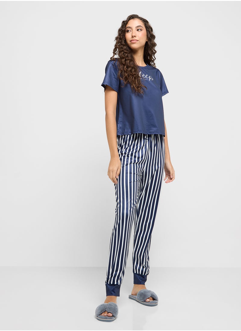Ginger - Cotton T-Shirt & Stripe Pyjama Set - Image 1