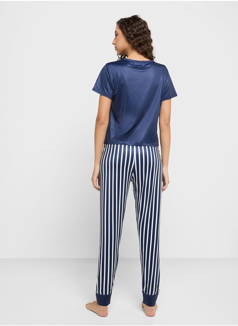 Ginger - Cotton T-Shirt & Stripe Pyjama Set - Image 1