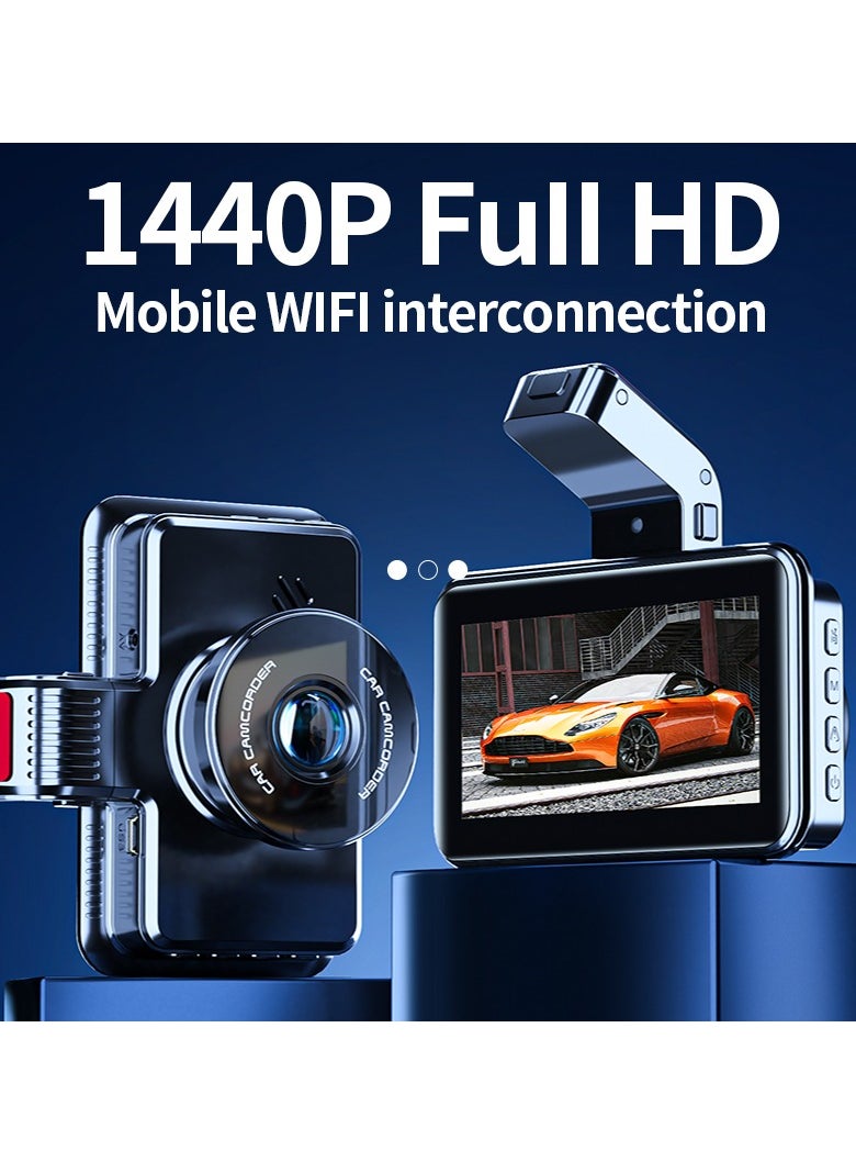 Car Dash Cam, 1440P Dash Camera Dual Lens, multifunctional car camera with DVR Recorder G-Sensor Loop Recording, Durable dashboard camera with parking monitor, ( 64GB 24H Single camera)