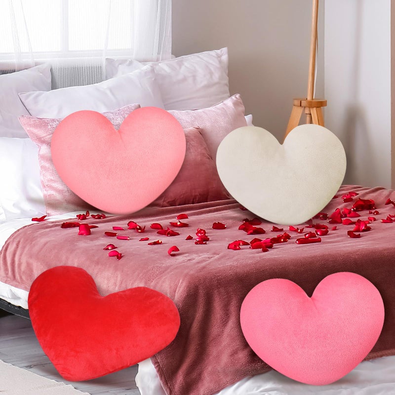 Suzile 4 Pcs Valentine's Day Heart Throw Pillows Red White Pink Heart Shape Plush Love Pillow Soft Decorative Back Cushion Valentine Decorative Pillows for Women Bed Sofa Chair Home Decor Wedding Gift - Image 3