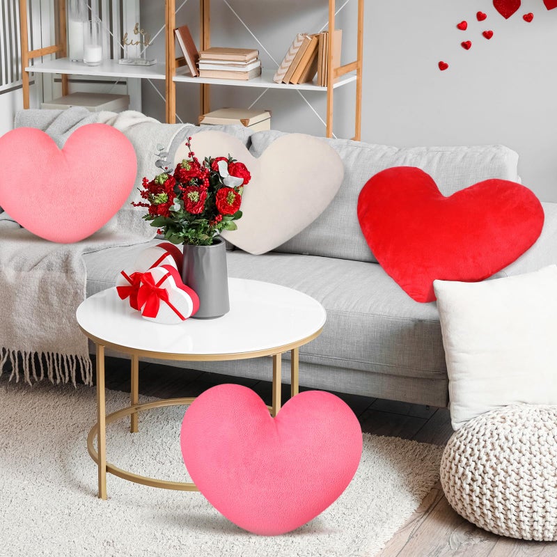 Suzile 4 Pcs Valentine's Day Heart Throw Pillows Red White Pink Heart Shape Plush Love Pillow Soft Decorative Back Cushion Valentine Decorative Pillows for Women Bed Sofa Chair Home Decor Wedding Gift - Image 5