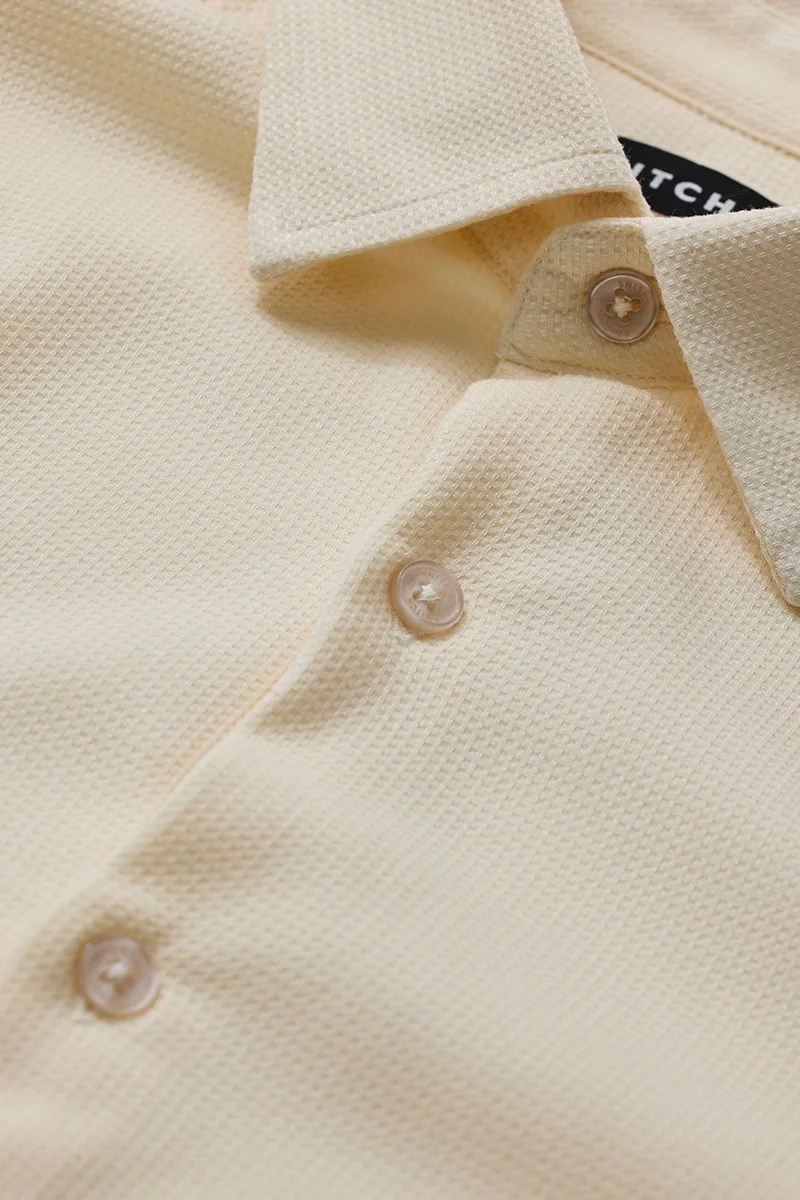 سنيتش Cream Solid Long Sleeve Slim Fit Shirt