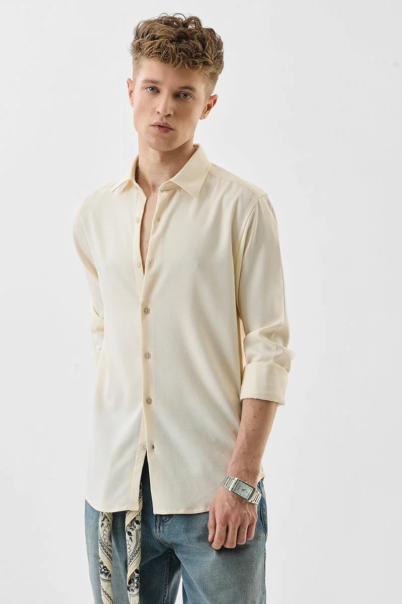 سنيتش Cream Solid Long Sleeve Slim Fit Shirt