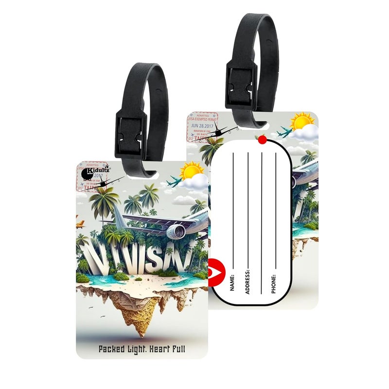 (Set of 10) Synthetic Luggage Tags with Black Strap Loop | Durable, Waterproof, Anti-Break Travel ID Tags for Suitcases, Backpacks, School & Office Bags (Model No.92)