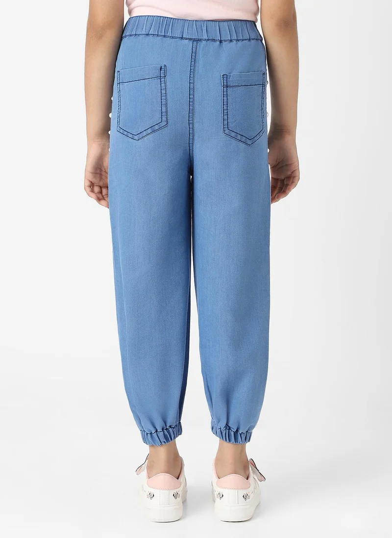 نوتيناتي Nautinati Girls Cotton Denim Jogger Jeans with Pearl Sequins