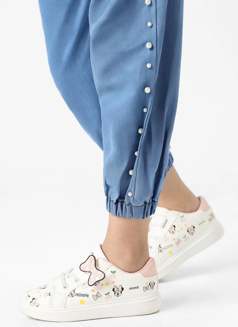 نوتيناتي Nautinati Girls Cotton Denim Jogger Jeans with Pearl Sequins