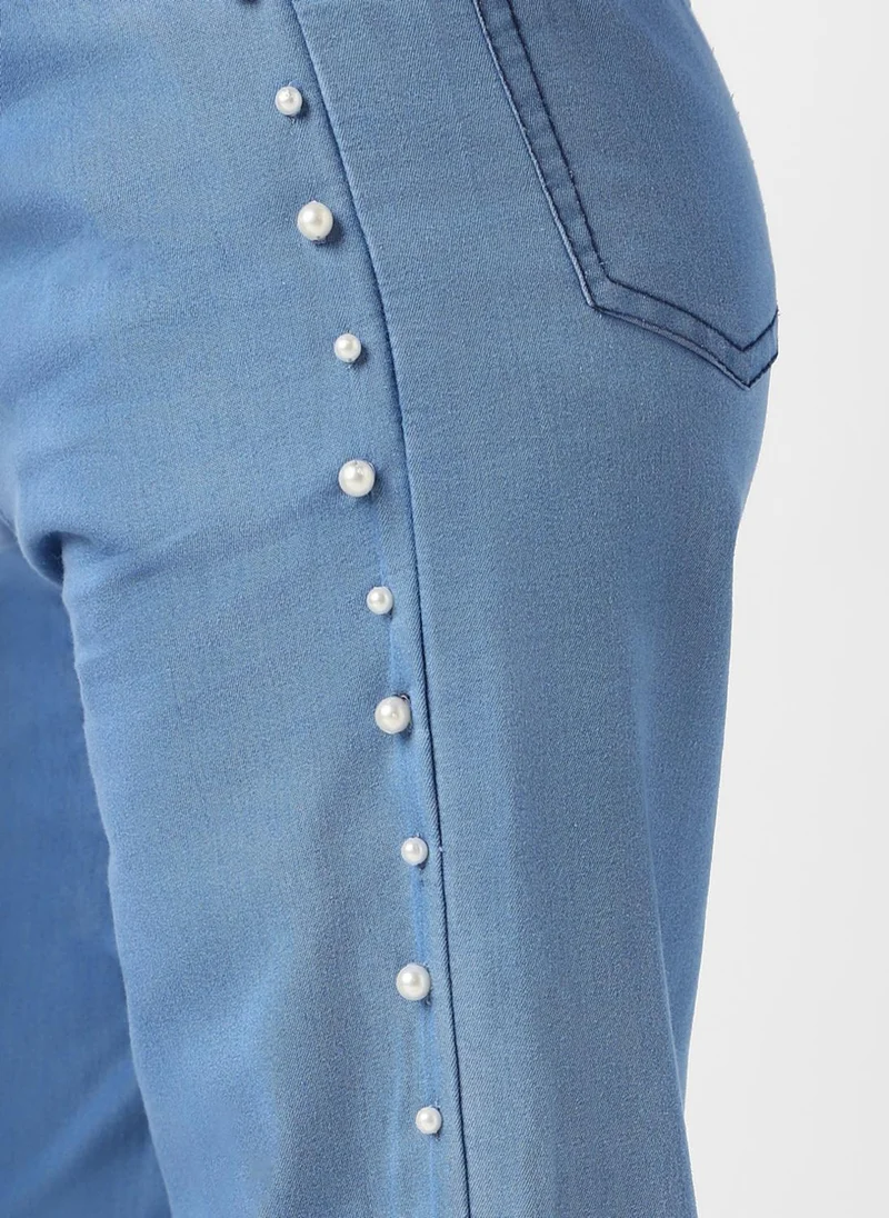 نوتيناتي Nautinati Girls Cotton Denim Jogger Jeans with Pearl Sequins