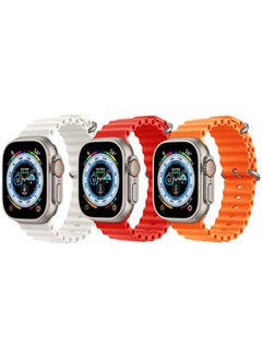 vesus Silicone Ocean Band Strap for Apple Watch 38/40/41mm Snow White/Red/Orange Set of 3 