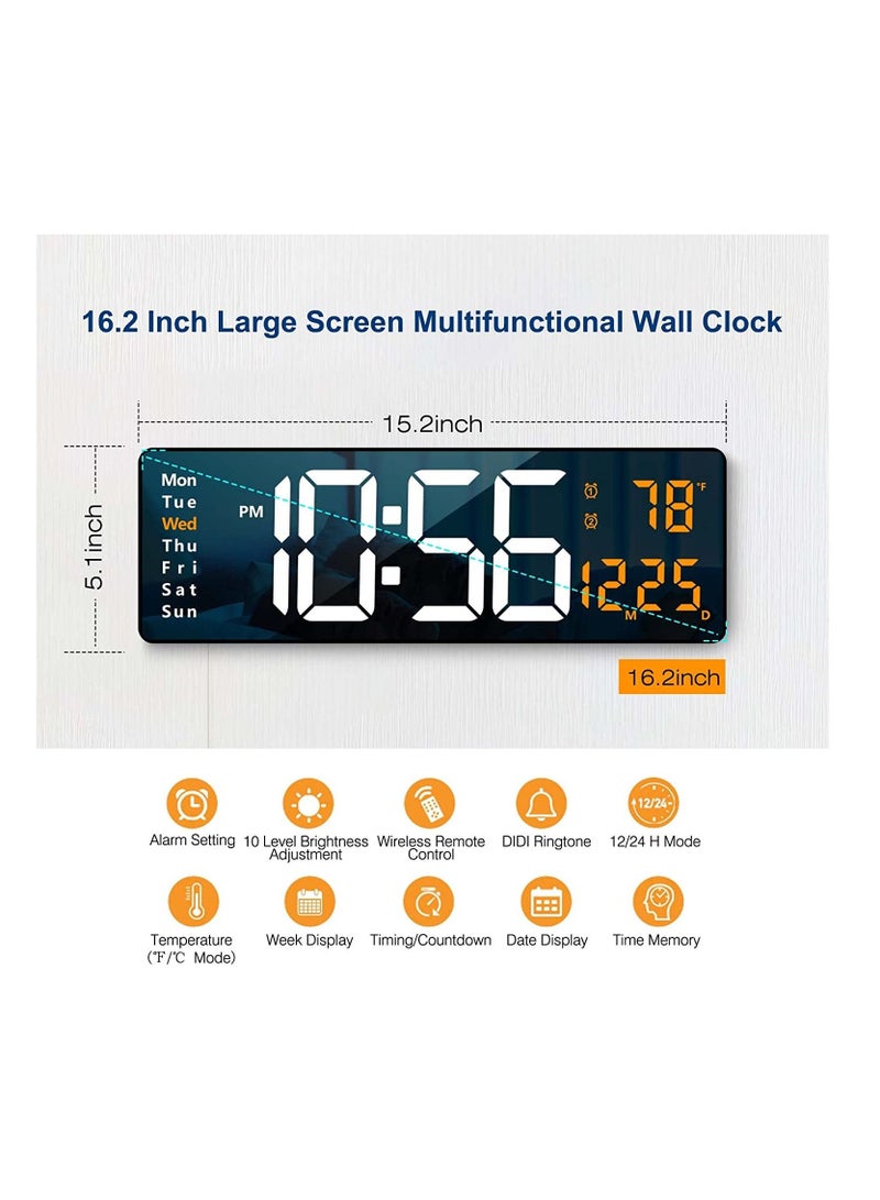 HOMESTAR Digital Wall Clock Large Display, 16.2 Inch Clocks, LED with Remote Control for Living Room Decor, Automatic Brightness Dimmer Big Date Week Temperature - Image 3