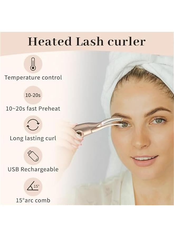 USB Rechargeable Heated Eyelash Curler and Electric Eyebrow Trimmer - Fast Heat Up, Long Lasting Curling - Anti-Burn, Portable for Women - Image 2