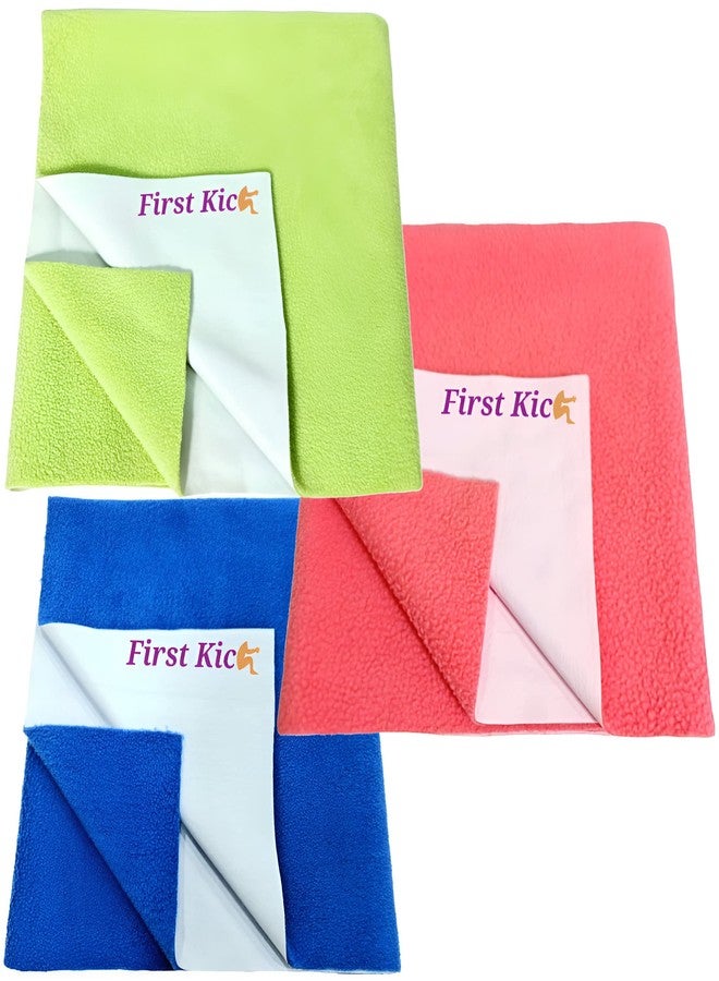 First Kick Waterproof Baby Bed Protector/Mattress Cotton Dry Sheet (140 cm X 100 cm) for Born Baby/Kids- (Rose,Parrot,Royal) - Large, Pack of 3 - Image 1