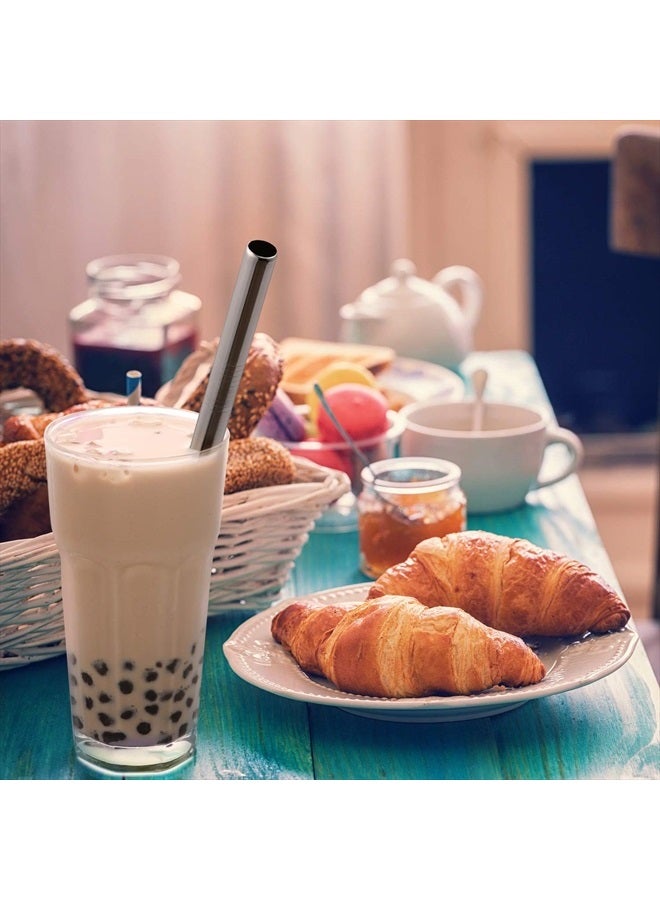 Hiware [Angled Tips] 2 Pcs Jumbo Reusable Bubble Tea Straws & Smoothie Straws, 0.5" Wide Stainless Steel Straws, Metal Straws for Bubble Tea/Tapioca Pearl, Milkshakes,Smoothies | 1 Cleaning Brush & 1 Case - Image 5