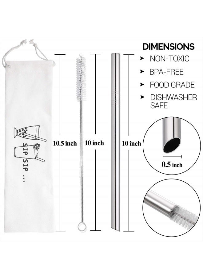 Hiware [Angled Tips] 2 Pcs Jumbo Reusable Bubble Tea Straws & Smoothie Straws, 0.5" Wide Stainless Steel Straws, Metal Straws for Bubble Tea/Tapioca Pearl, Milkshakes,Smoothies | 1 Cleaning Brush & 1 Case - Image 2