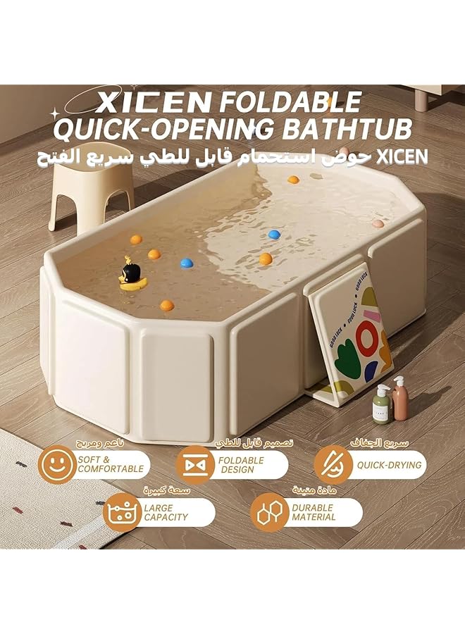 XICEN Baby Bath Tub Foldable Kids Bathtub White With Non Slip Base With Thermostatic System & Baby Bath Seat Travel Essential Perfect For 0 8 Year Old Indoor/Outdoor Bathing Easy Storage - Image 2