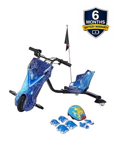 Drift King Electric Drift Scooter for Kids | 36V Rechargeable Battery | 3 Adjustable Speeds | Bluetooth Music | LED Front Light | Digital Display | Hand Brake | blue | Ages 3-8 years | 6 Month Battery Warranty - Image 1
