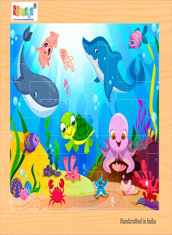 SHANAYA 36 Pieces Wooden Jigsaw Tetris Puzzle Kids Cartoon Animal Vehicle Puzzles Games Baby Early Learning Educational Toys for Children 2 Sided Puzzle (Wild Animals + Sea Animals) - Image 3
