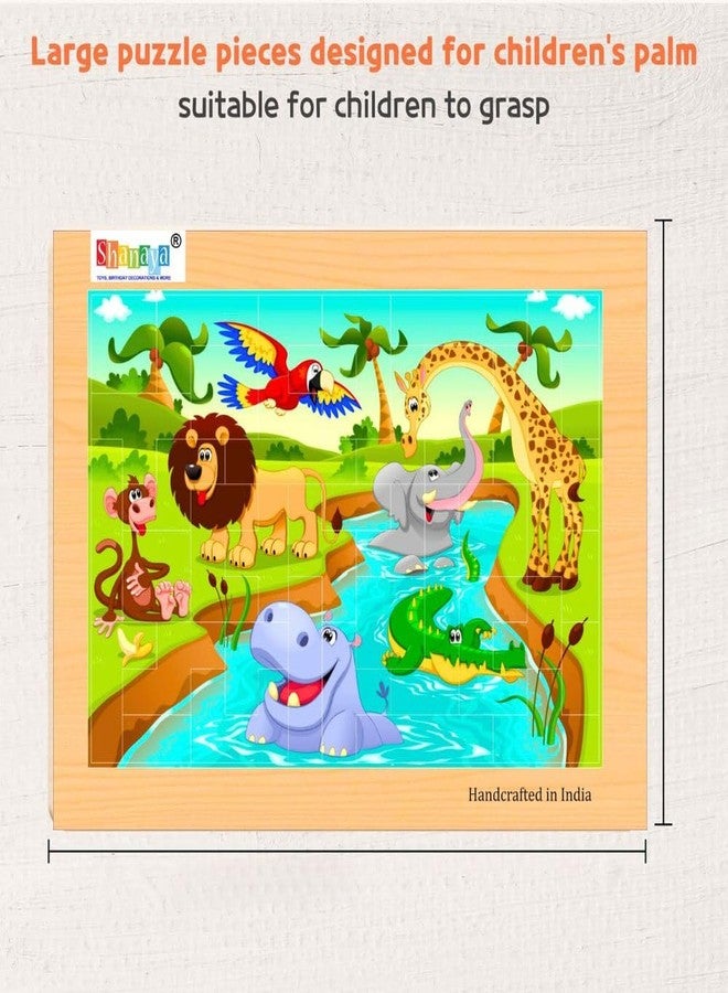 SHANAYA 36 Pieces Wooden Jigsaw Tetris Puzzle Kids Cartoon Animal Vehicle Puzzles Games Baby Early Learning Educational Toys for Children 2 Sided Puzzle (Wild Animals + Sea Animals) - Image 4