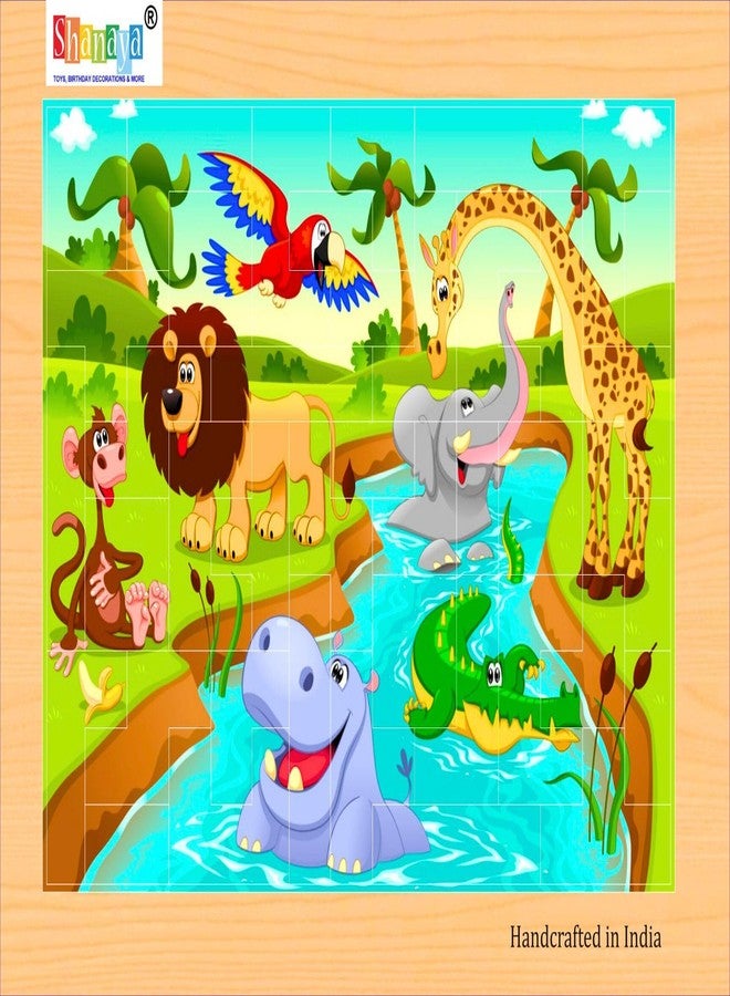 SHANAYA 36 Pieces Wooden Jigsaw Tetris Puzzle Kids Cartoon Animal Vehicle Puzzles Games Baby Early Learning Educational Toys for Children 2 Sided Puzzle (Wild Animals + Sea Animals) - Image 2