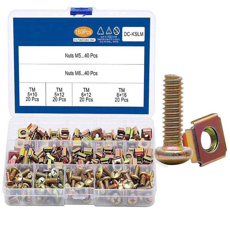 DIY Crafts CTDIYHI51176 160pcs Cage Nut and Mushroom Head Machine Screw ZincPlated M5 M6 Cage Nut Screw for Server - Image 1