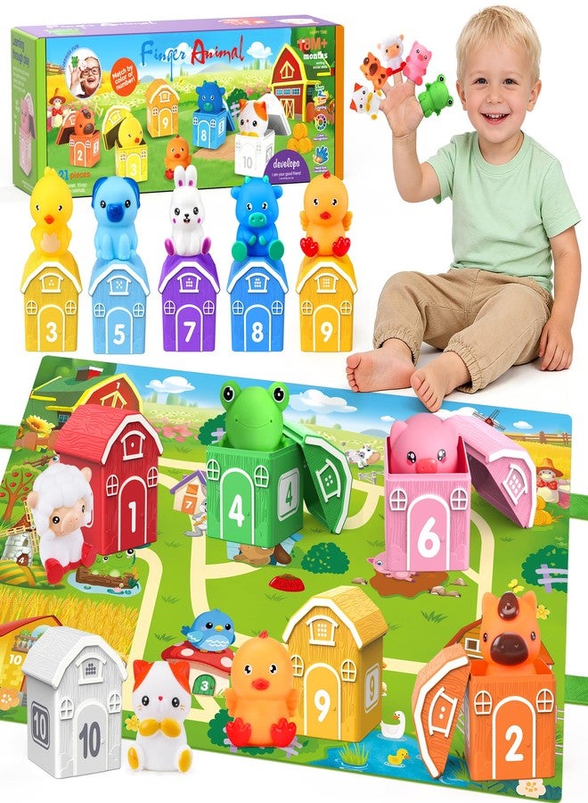 GooMags Montessori Toys for Toddlers, 21Pcs Farm Toys with Storage Bags/Playmat Counting, Matching, Sorting Preschool Learning Toy Including 10 Animal Finger Puppets Birthday Gift - Image 1