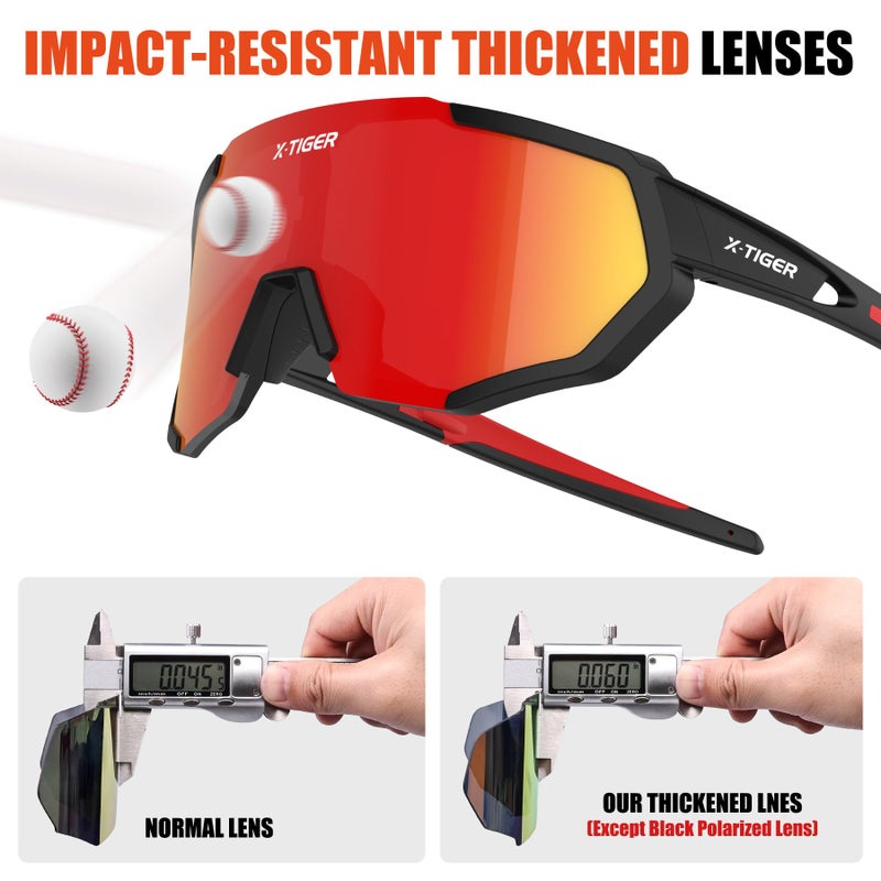 Xtiger X-TIGER Polarized Sports Sunglasses with 5 Interchangeable Lenses,Mens Womens Cycling Bike Glasses,Baseball Running Fishing - Image 5