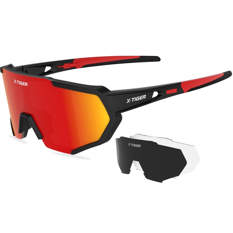 Xtiger X-TIGER Polarized Sports Sunglasses with 5 Interchangeable Lenses,Mens Womens Cycling Bike Glasses,Baseball Running Fishing - Image 1