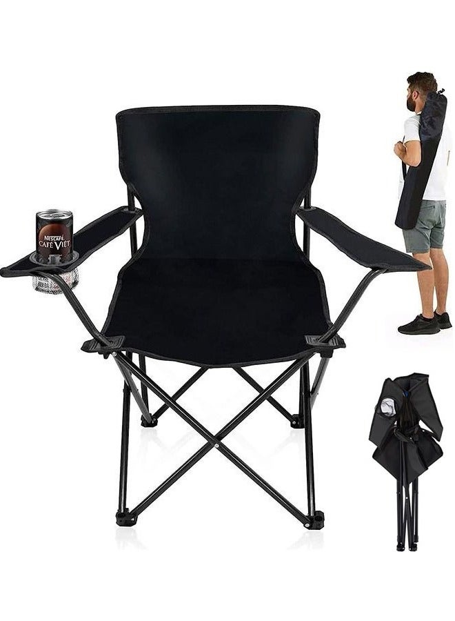 YelaJoy Portable Folding Camping Chairs with Cup Holder and Carry Bag,  Chair for Adults Beach, Chair Supports up to 300Lbs Lawn Chairs and Compact Backpack Chair for Outdoor (Black) - Image 1