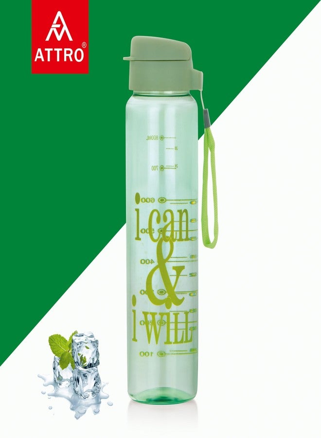 ATTRO Sports Buddy 800ml BPA-Free Water Bottle with Leak-Proof Flip-Top Cap, Easy to Carry Nylon Strap and Stylish Color for Daily Hydration- Green Plastic - Image 2