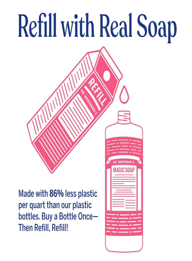 Dr. Bronner's Pure-Castile Magic Soap Liquid- Made with Regenerative Organic Certified Oils- For Body, Face, Hair, Dishes, Laundry, Vegan Bath Soaps for Men & Women, Non-GMO - Rose, 32oz + Refill - Image 2
