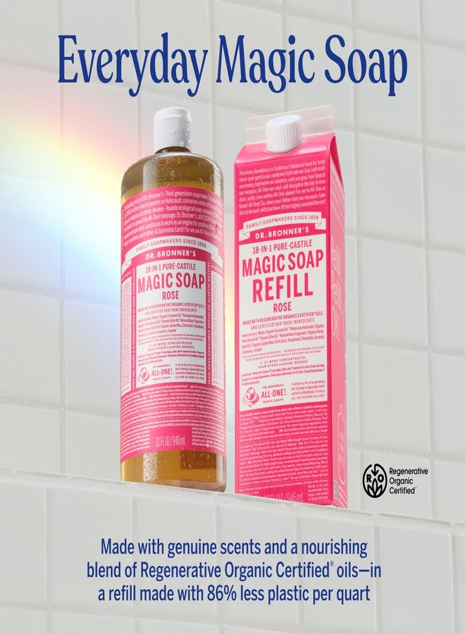 Dr. Bronner's Pure-Castile Magic Soap Liquid- Made with Regenerative Organic Certified Oils- For Body, Face, Hair, Dishes, Laundry, Vegan Bath Soaps for Men & Women, Non-GMO - Rose, 32oz + Refill - Image 3