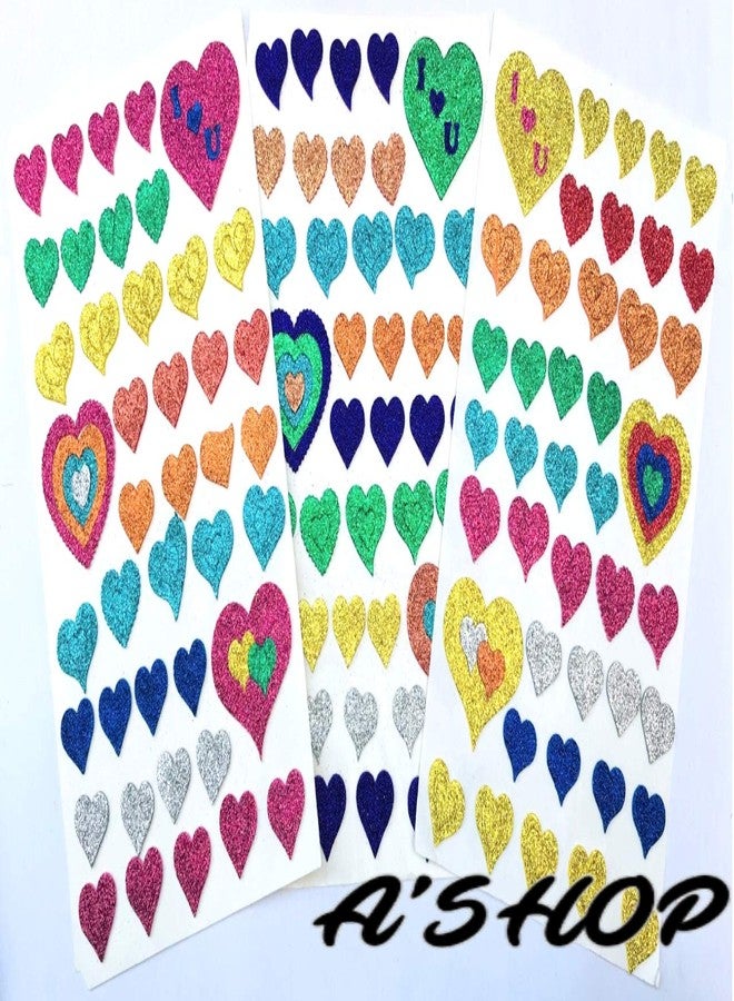 A'SHOP Glitter Foam Self Adhesive Heart Stickers for Art and Craft for Kids (Set of 3 Sheets) - Image 2