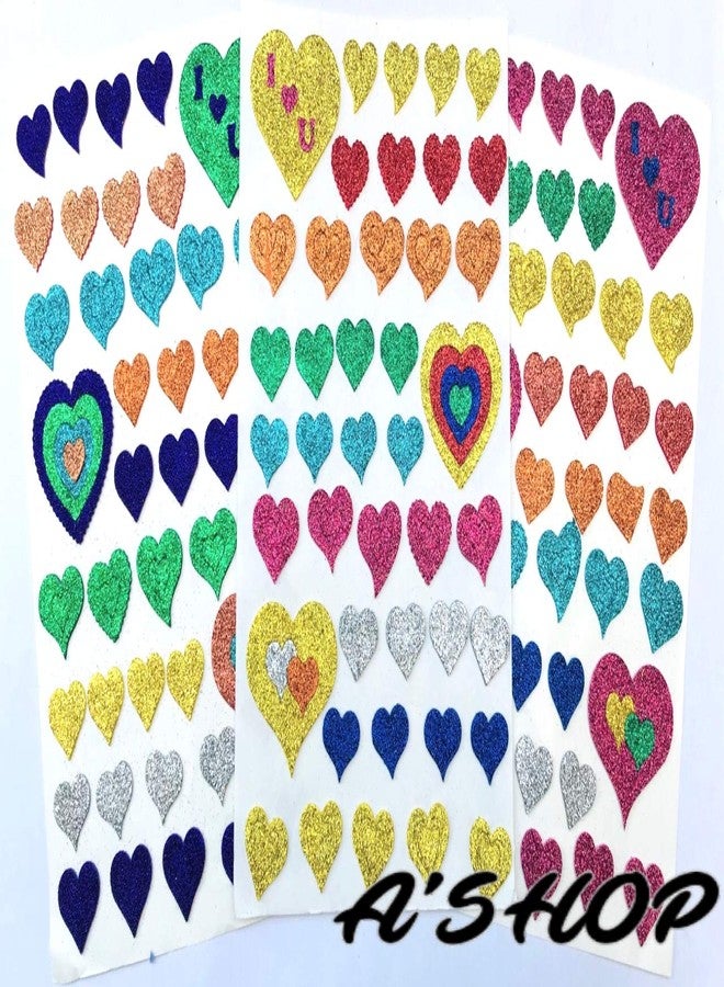A'SHOP Glitter Foam Self Adhesive Heart Stickers for Art and Craft for Kids (Set of 3 Sheets) - Image 1