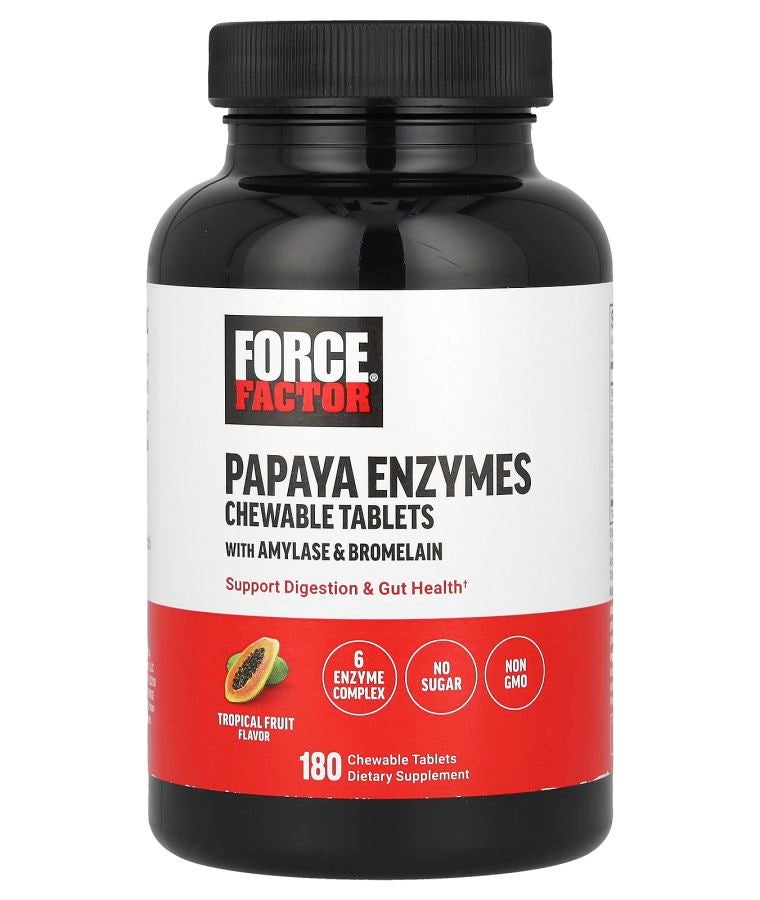 Force Factor Papaya Enzymes Tropical Fruit 180 Chewable Tablets