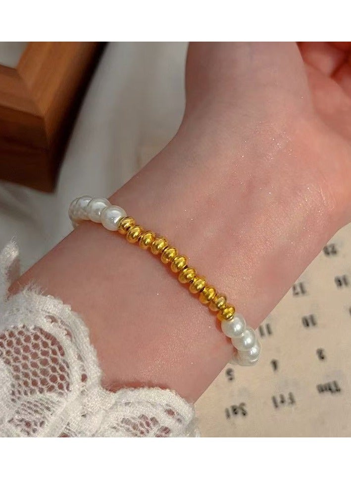 Goolsky French Style Pearl Bracelet for Women – Minimalist Luxury Gold Tone, Pearl & Gold Design, Daily Wear/Gifting, Anti-Tarnish, Middle Eastern Fashion