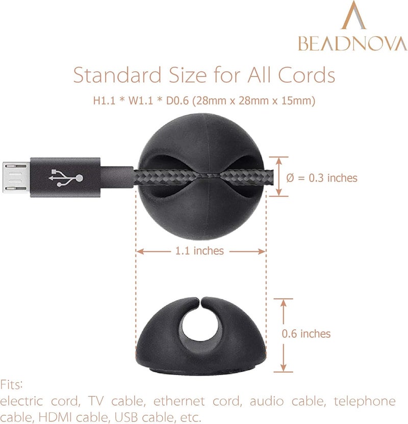 BEADNOVA Cable Clips Cord Organizer Cable Management Wire Cord Holder 1 Slots Adhesive Wire Holder for Car Charging Accessory PC Office Home Black 8 pcs - Image 3