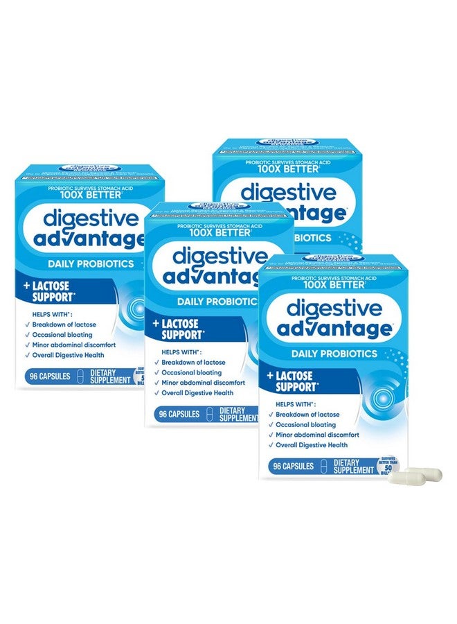 Digestive Advantage Lactose Defense Enzymes + Probiotics for Women & Men Occasional Bloating, Lactose Breakdown, Minor Abdominal Discomfort, Immune Support, 96 Count Capsules (4 Pack) - Image 1