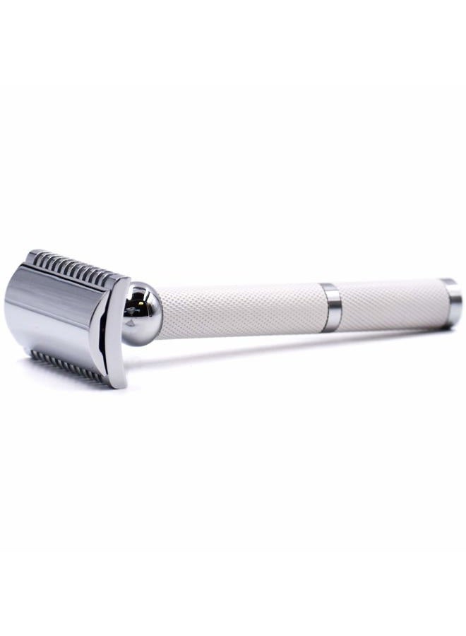Parker Safety Razor Parker Deluxe OPEN COMB Double Edge Safety Raozr, Electroplated Brass Handle, 5 Blade Refills Included (70C - Bright White) - Image 2