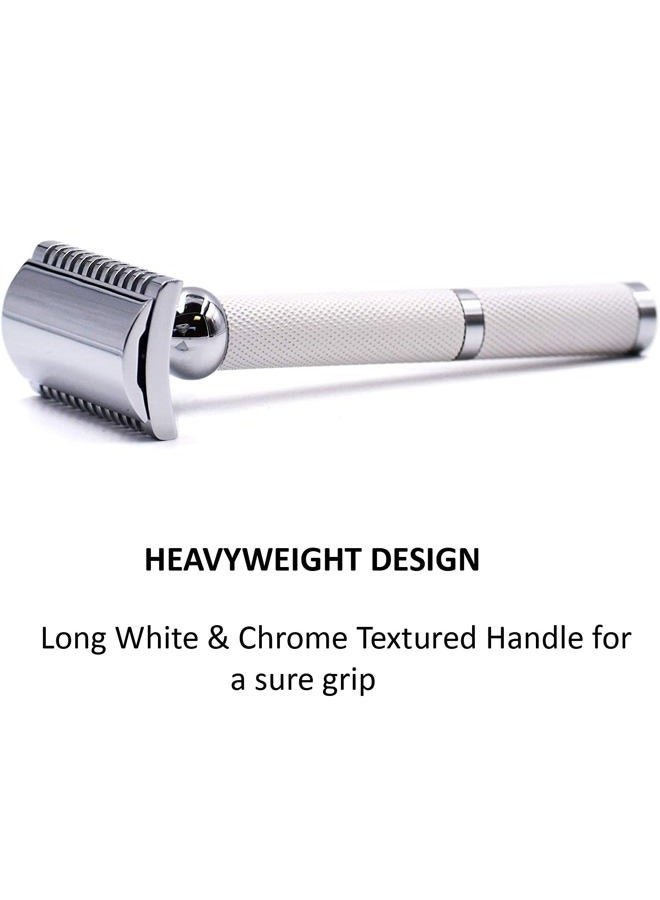 Parker Safety Razor Parker Deluxe OPEN COMB Double Edge Safety Raozr, Electroplated Brass Handle, 5 Blade Refills Included (70C - Bright White) - Image 5