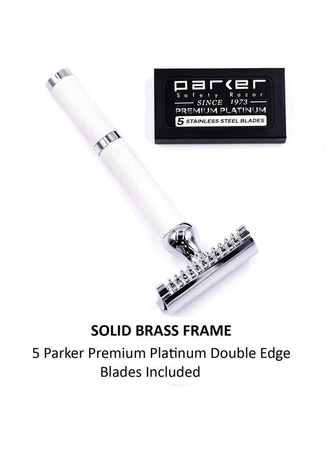 Parker Safety Razor Parker Deluxe OPEN COMB Double Edge Safety Raozr, Electroplated Brass Handle, 5 Blade Refills Included (70C - Bright White) - Image 4