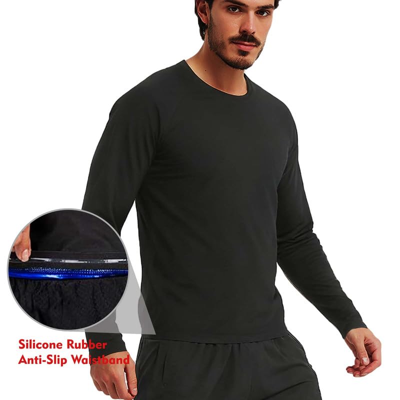 FEVOHOT Sauna Shirt for Men Weight Loss Long Sleeve Slimming Sweat Sauna Suit Heat Trapping Compression Gym Workout Body Shaper(L-BK XL) - Image 4