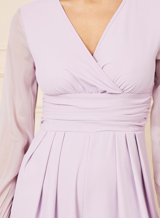 Styli Organza Sleeves Pleated Detail Wide Leg Tailored Jumpsuit - Image 3