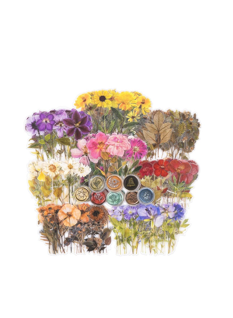 Excefore Pressed Flower Themed Stickers Set, 320 Pcs Dried Flowers Resin Stickers, Decals Floral Botanical Journaling Stickers for Card Making, Envelopes Wrapped Gifts, Arts and Crafts Journaling  - Image 1