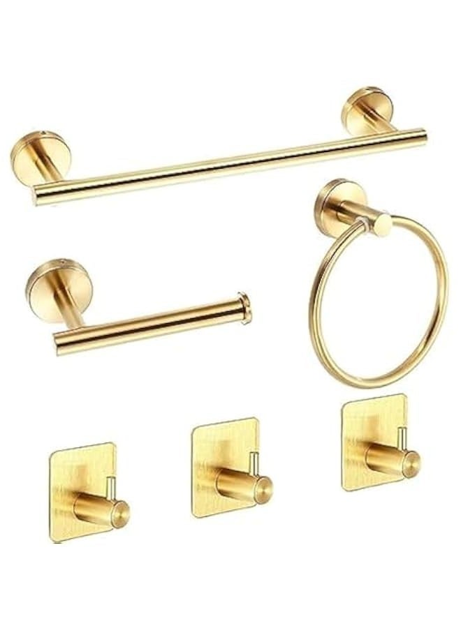 TRASSLE 6 PCS Bathroom Hardware Set, Stainless Steel Round Wall Mounted - Includes 16 Hand Towel Bar, Towel Ring,Toilet Paper Holder, 3 Robe Towel Hooks,Bathroom Accessories Kit - Image 1