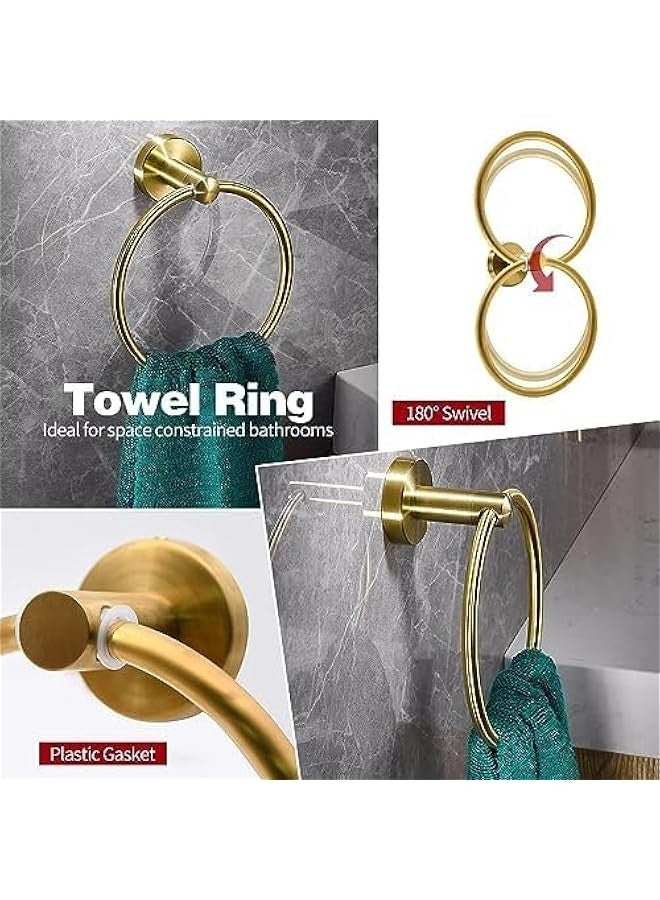 TRASSLE 6 PCS Bathroom Hardware Set, Stainless Steel Round Wall Mounted - Includes 16 Hand Towel Bar, Towel Ring,Toilet Paper Holder, 3 Robe Towel Hooks,Bathroom Accessories Kit - Image 4