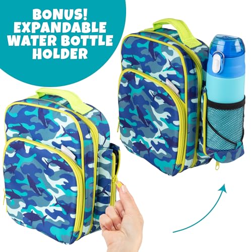 Bentology Insulated Lunch Box w Snack Pocket & Water Bottle Holder-Boys or Kids Blue Camo School Lunchbox Tote Keeps Food Hotter or Colder Longer- Reusable Bag Fits Most Bento Boxes, Ice Packs-Back to School - Image 3