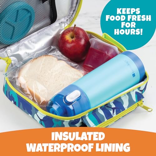 Bentology Insulated Lunch Box w Snack Pocket & Water Bottle Holder-Boys or Kids Blue Camo School Lunchbox Tote Keeps Food Hotter or Colder Longer- Reusable Bag Fits Most Bento Boxes, Ice Packs-Back to School - Image 2