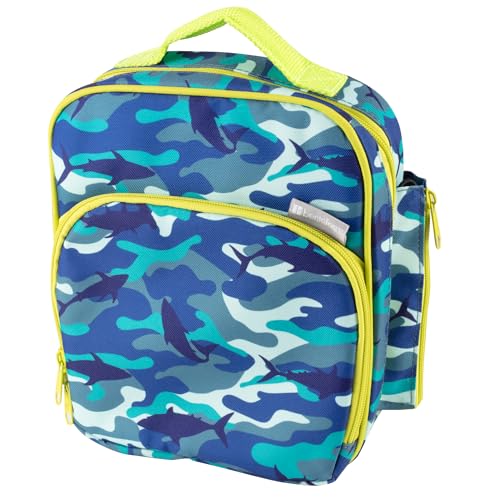 Bentology Insulated Lunch Box w Snack Pocket & Water Bottle Holder-Boys or Kids Blue Camo School Lunchbox Tote Keeps Food Hotter or Colder Longer- Reusable Bag Fits Most Bento Boxes, Ice Packs-Back to School - Image 1